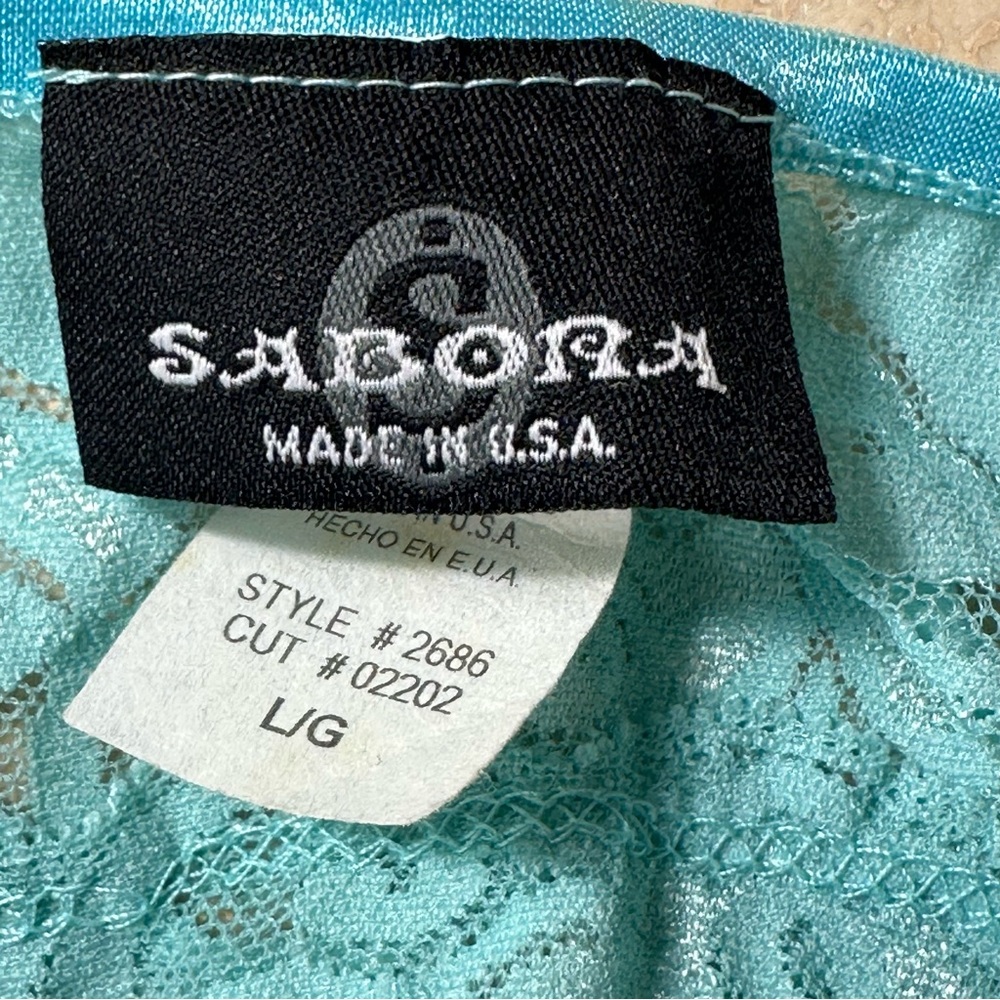 Sabora Aqua Blue Butterfly and Floral Design Lace Tank Top sz L - Picture 13 of 16